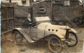 Father in homemade car